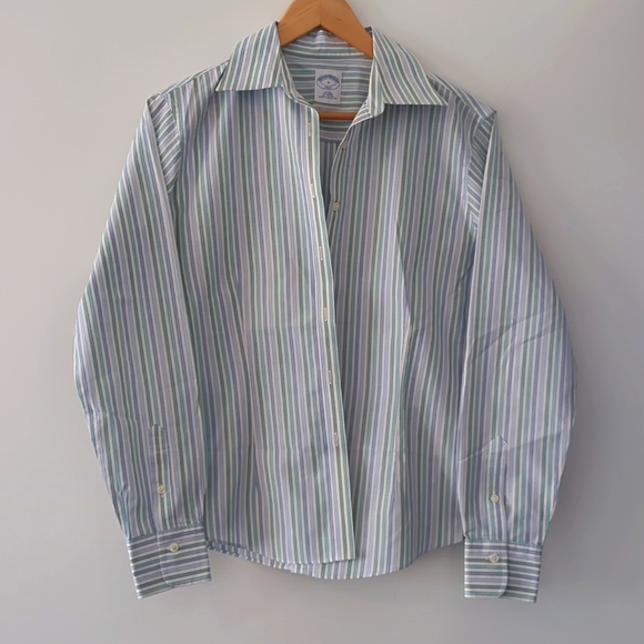 Shades of blue and green striped button down, Brooks Brothers - Picture 1 of 1